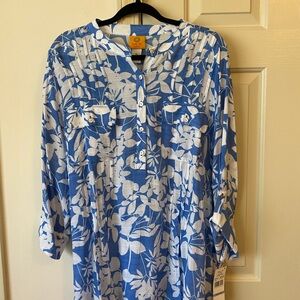 Ruby Rd. Blue and White Floral Top